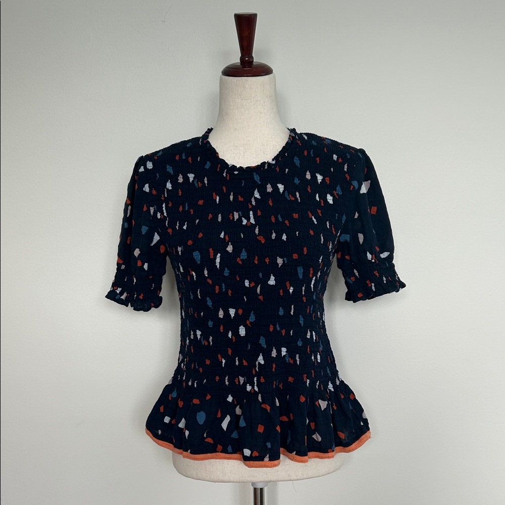 THML Navy‎ Blouse with Orange and White Pattern